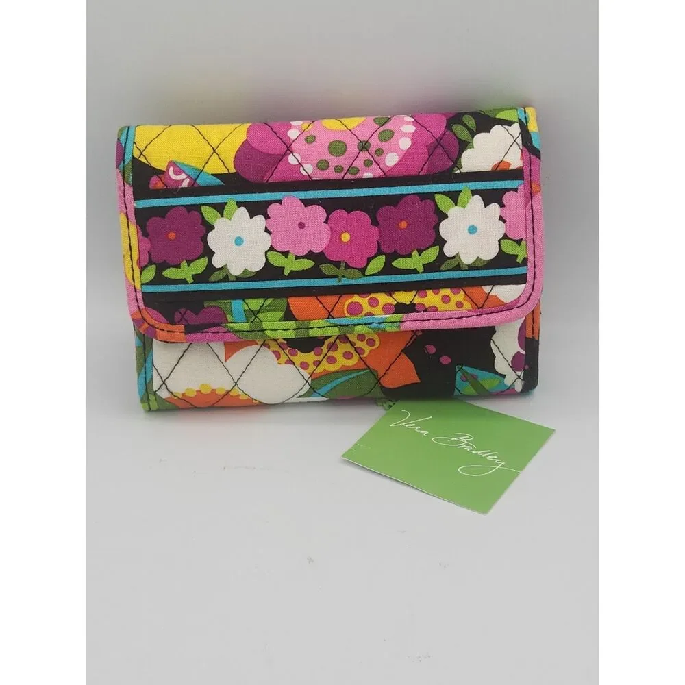 Vera Bradley Euro Wallet Va Va Bloom Colorful Floral Print Tri Fold